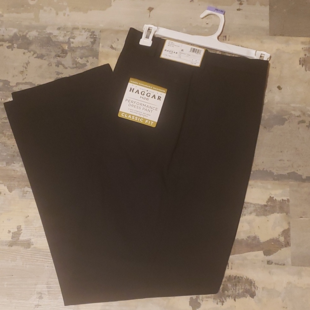 Mens Haggar Black Dress Pants 36X32